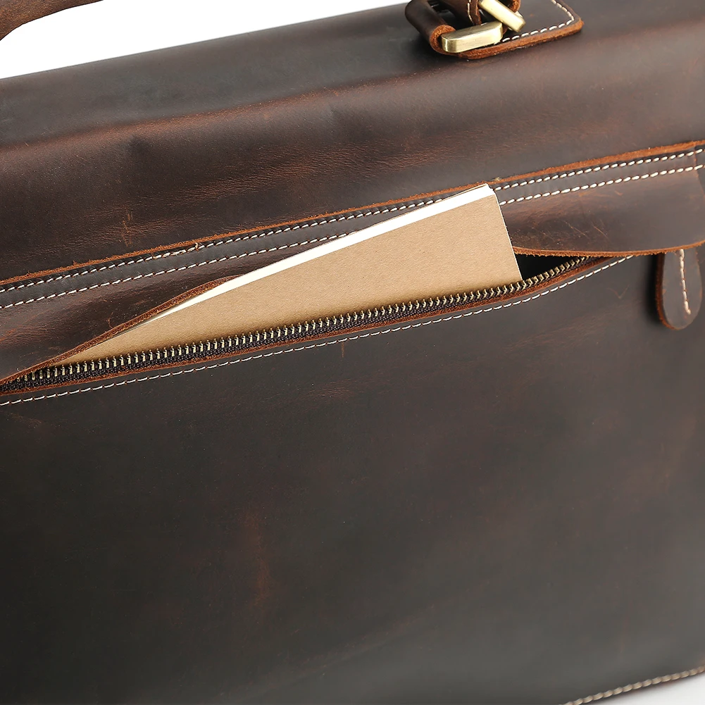 Wholesale Men Briefcase Bag Business Brown Crazy Horse Leather Shoulder Messenger Office Handbag Laptop Bags