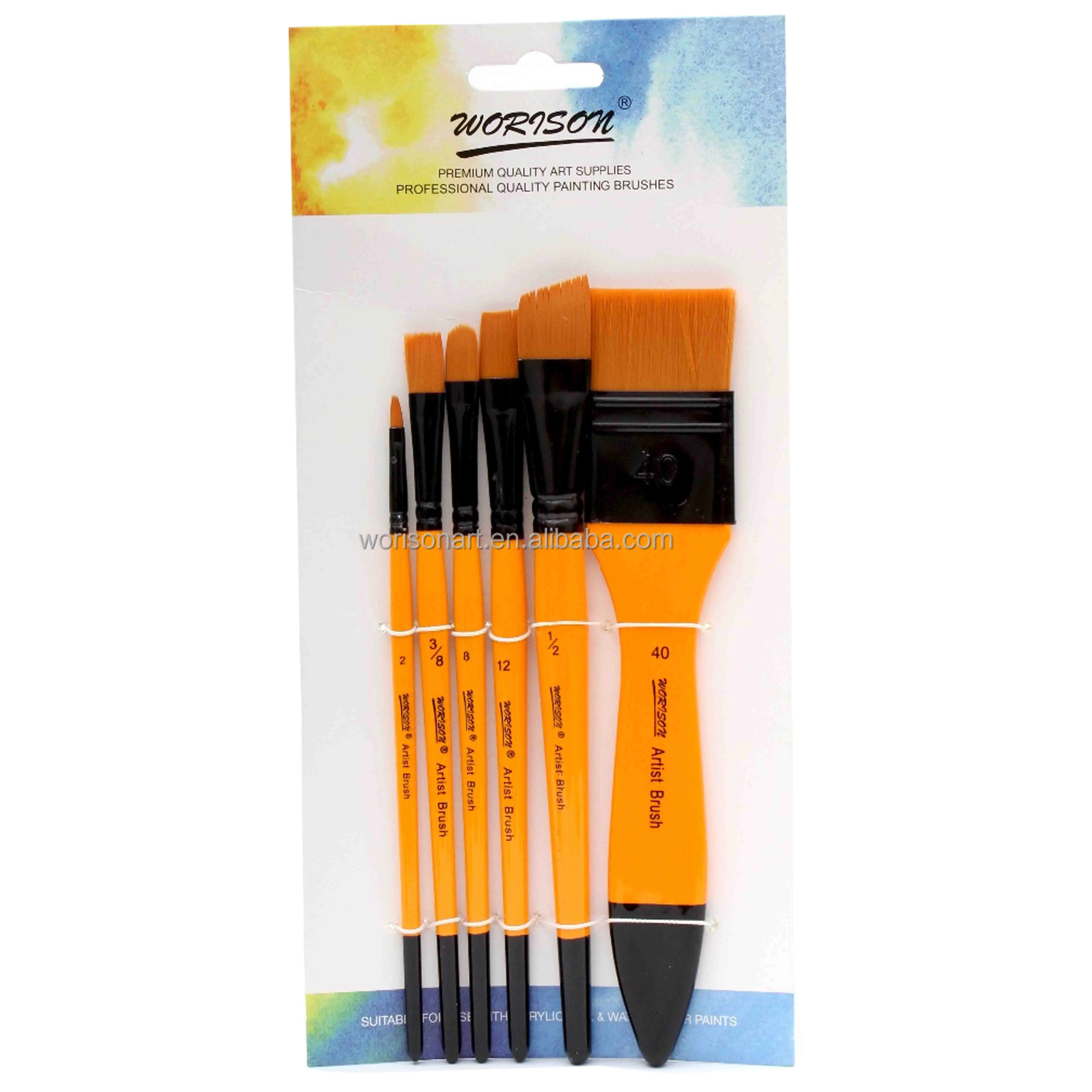 6Pcs Oil Painting Supplies Watercolor Nylon Hair Acrylic Artist Paint Brush Set 