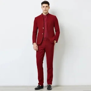 Two Pieces High Quality Men's Slim Haute Couture Red Single-Breasted Wedding Suit Jacket Men's Stylish Red Coat