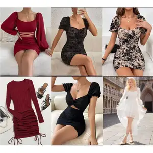 Miscellaneous Printed V-neck Dresses for Women's Clothing Inventory, Popular Mixed Batch Supply