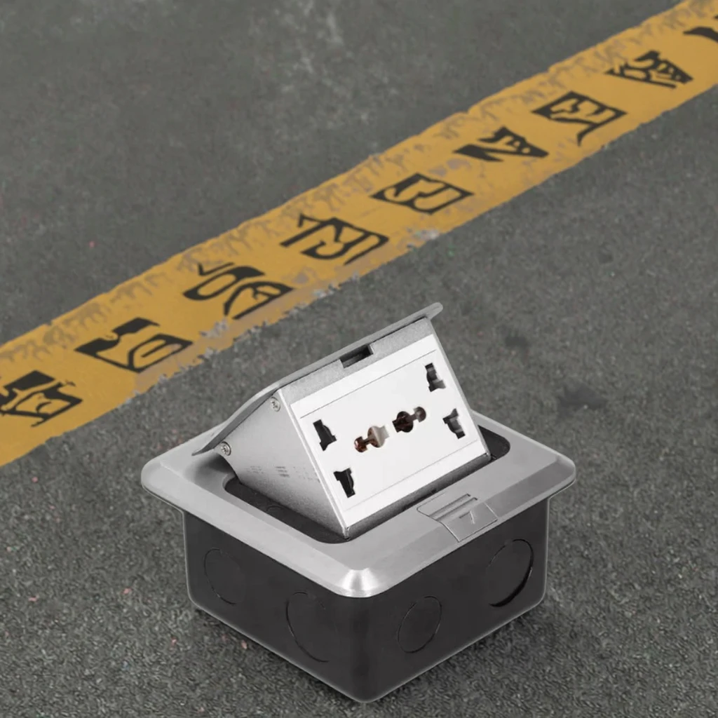2-Gang Universal Socket 13A AC 250V Embedded Damping Aluminum Alloy Ground Electrical Outlet 2 Industrial AC Floor Socket Box