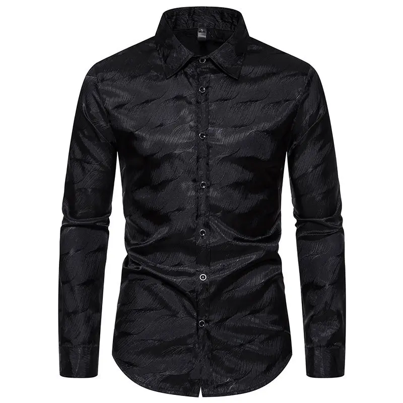 Men’s Long Sleeve Striped Jacquard Shirt with Glossy Finish