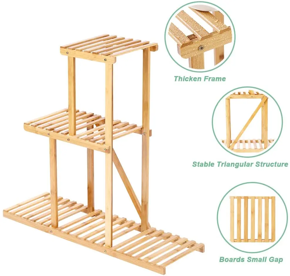 3 Tier Indoor&outdoor Bamboo Rack Multiple Flower Pot Storage Holder ...