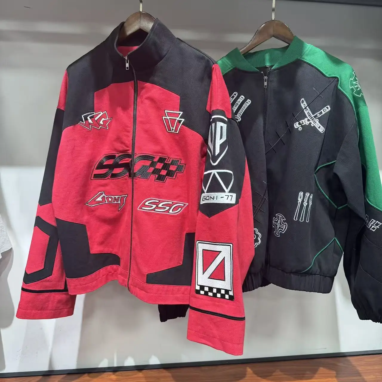 SALATI Manufacture Streetwear Custom Duck Canvas Acid Wash Distressed Embroidered Vintage Racing Jacket Men Jacket
