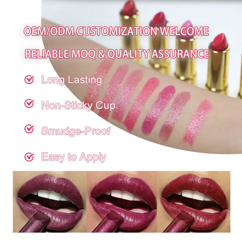 product custom logo luxury leather press on lipstick metallic pearl shimmer lip stick long lasting for daily party makeup-1
