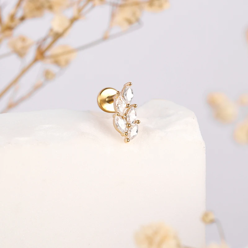 POENNIS 18K Gold Plated Helix Pierced Thread Earring Stud  Women Piercing Jewelry with Chain Link Rook Piercing Earrings