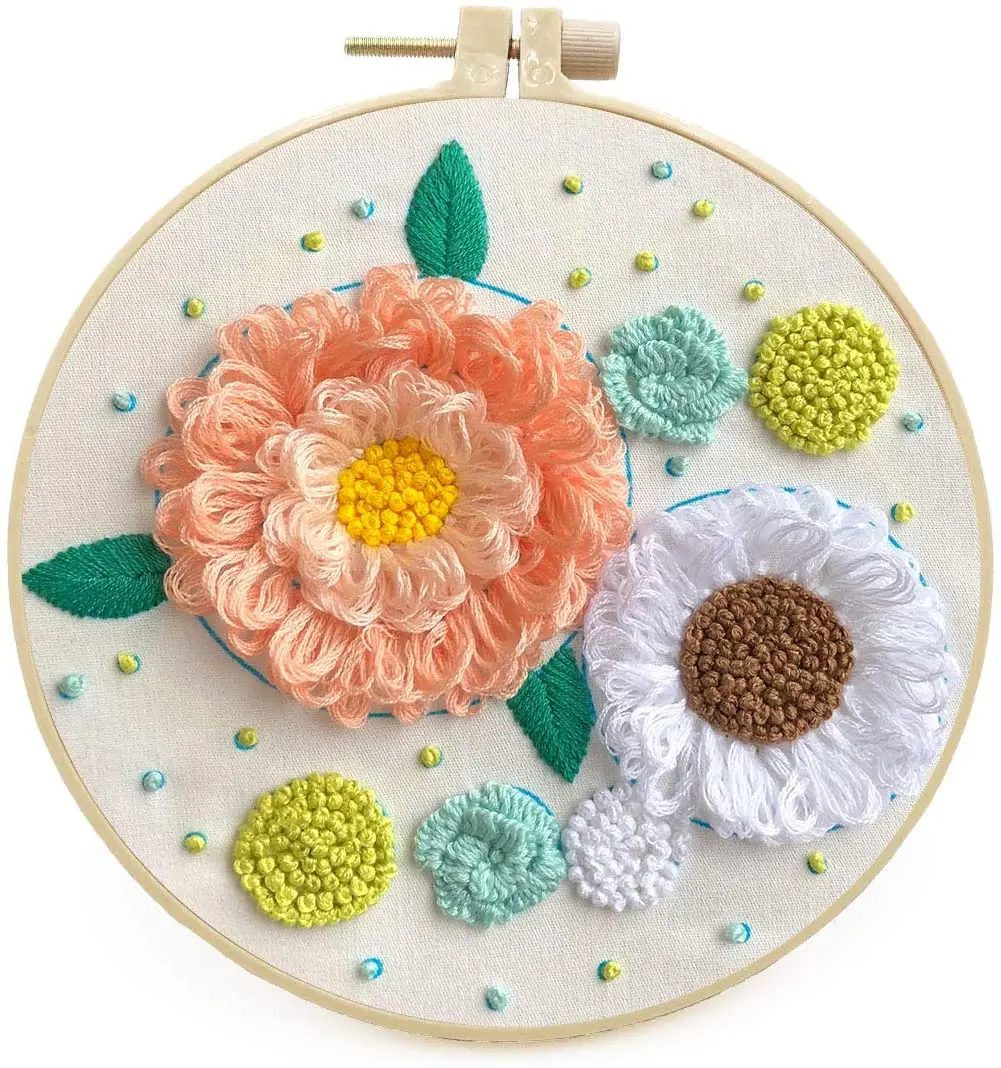 Wholesale New Arrival Punch Needle Cross Stitch Kits Embroidery Starter Hoops