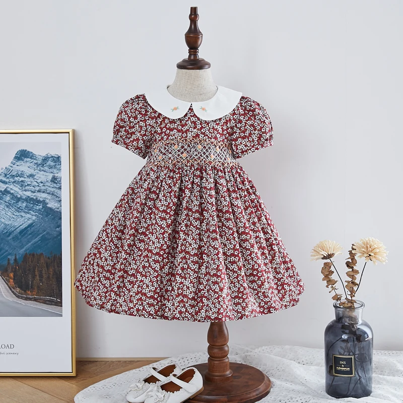 Популярная детская одежда smock ручной работы платье с цветочной вышивкой для девочек