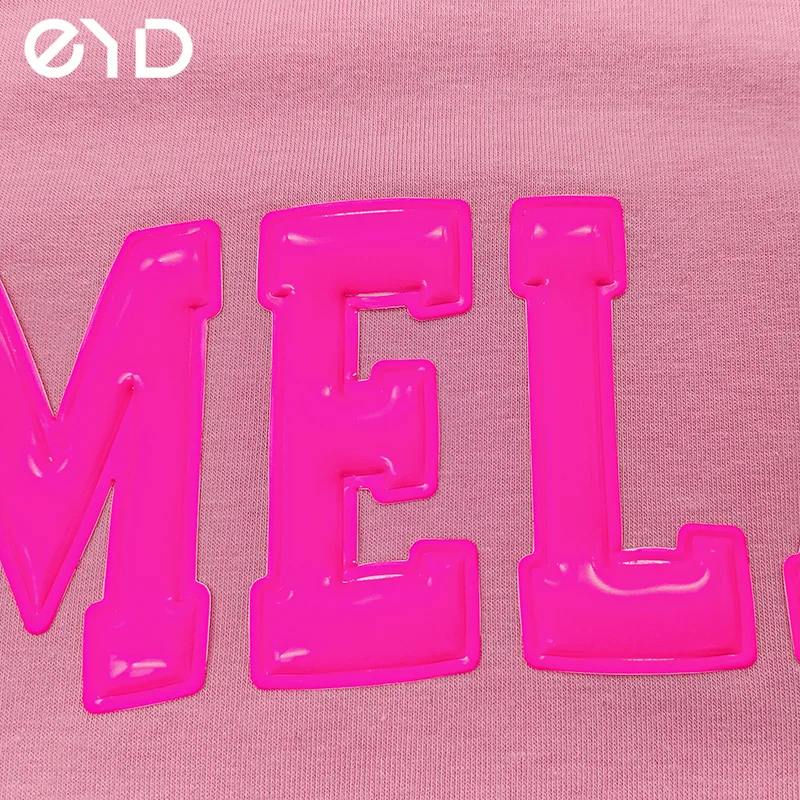 EYD Heat Transfer Colorful Iron on Patch Vinyl Chenille Patches Custom Clothing Label Print Logo 3D Heat Transfer