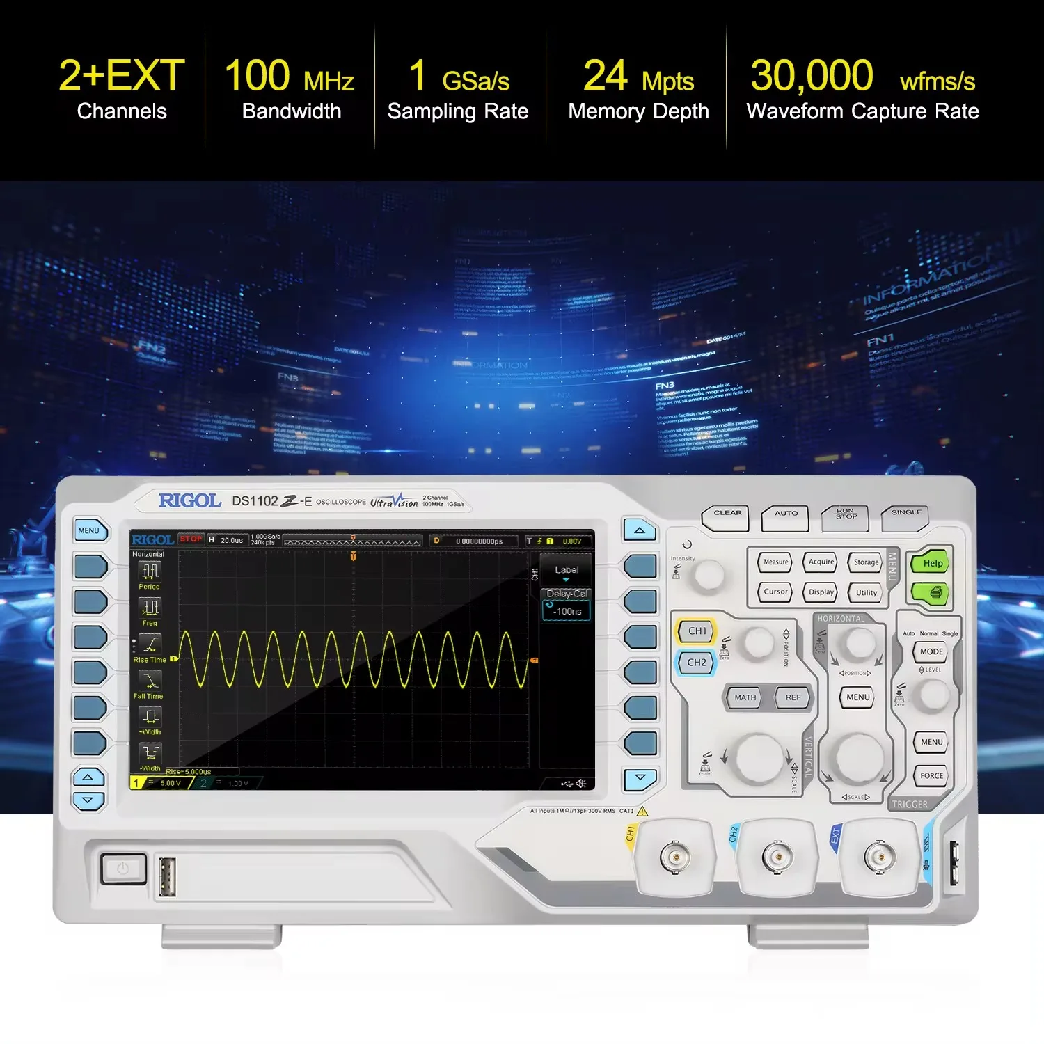 Oscilloscope DS1102Z-E rigol Digital dso dual 2chan 4 channels usb 100M  200MHz owon 1202Z-E