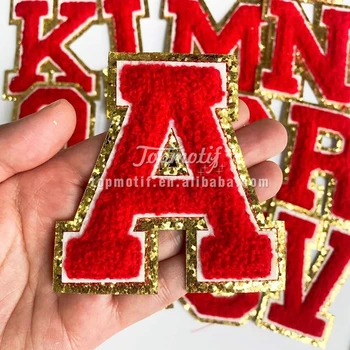 Custom Wholesale Towel Embroidery Glitter Letter Patches Iron on Chenille Colorful Iron Letters Patches