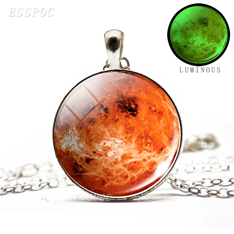 Solar System Jewelry Jupiter Uranus Neptune Mars Moon Venus Mercury Earth Saturn Luminous Glass Cabochon Pendant Necklace