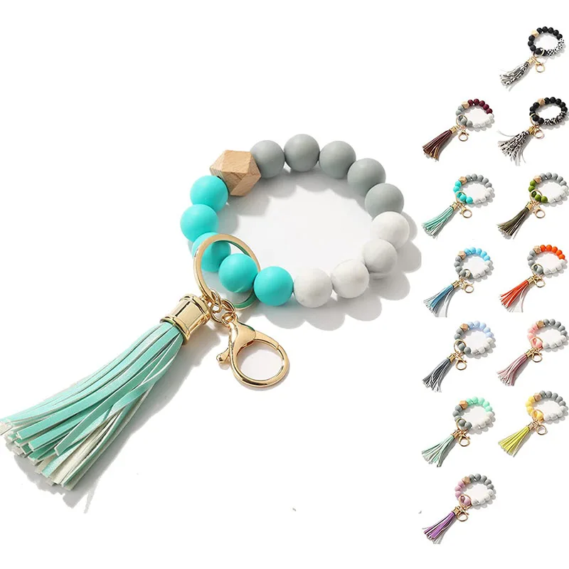 Yyx Elastic Cord Wallet Bracelet Keychain Wristlet Silicone Bead Key