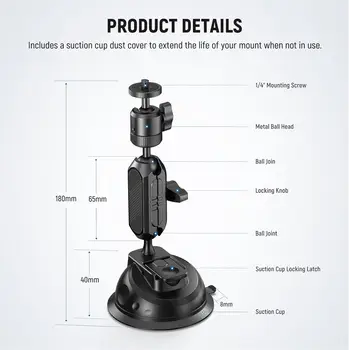 NEEWER Suction Cup Mount for GoPro with Magic Arm Tilt Ball Head Quick Buckle Lock Outside Windshield Car Mount CA029 detail image