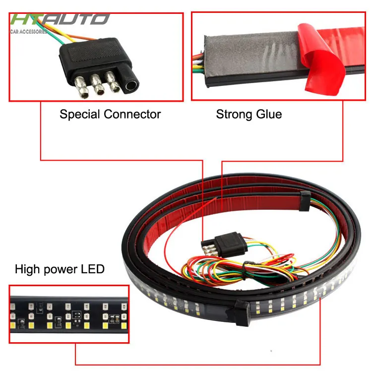 
HTAUTO Redline Тройная светодиодная световая балка для задних ворот с последовательным янтарным поворотным сигналом, полнофункциональный обратный тормоз 