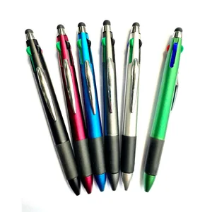 Four Colors Promotional Ballpoint Pen Multi Function Color 4 in 1 Stylus Pen for Gift With Customer Logo