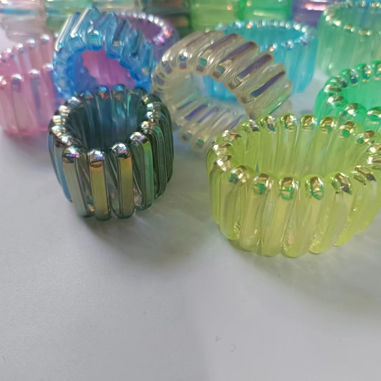 Arrival Quality Thick Wide clear Bulk Elastic Hair Holder Telephone Wire Spiraled Cable Loop Ring Rope Line Cord Band Phone