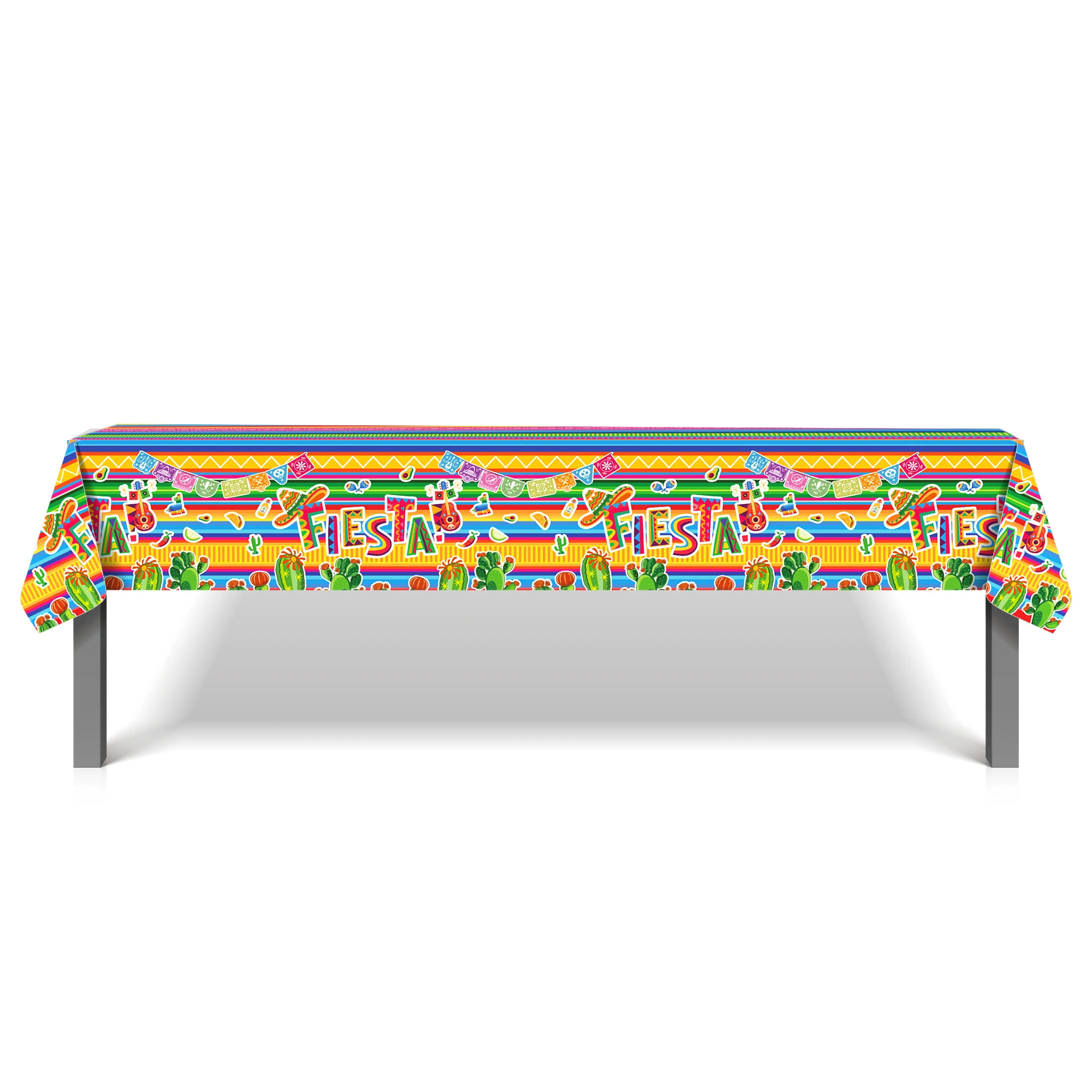 Hosuly Mexican Fiesta Tablecloth Set - 54x108 Inch Plastic Striped Party Table Covers, 10 Pack, White Background - View #2