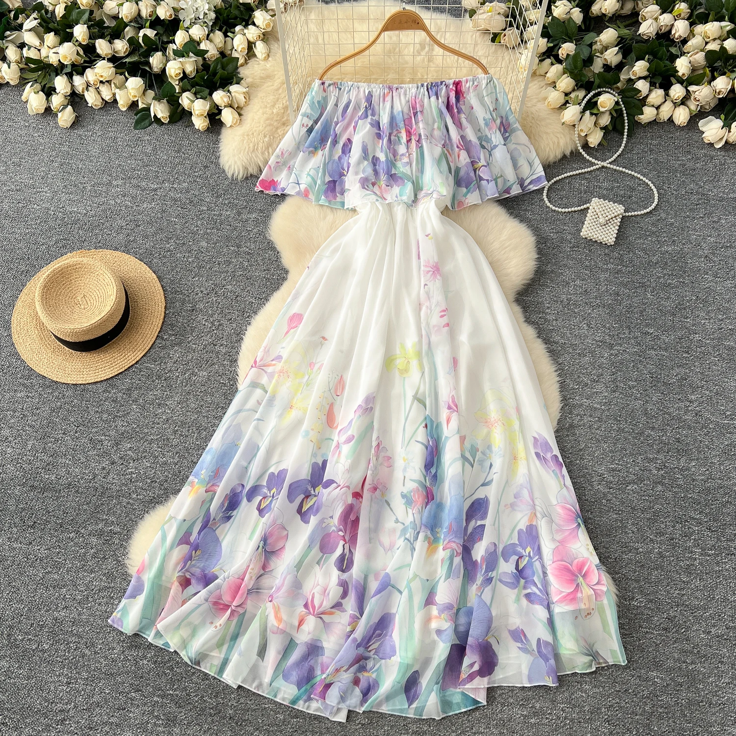 Chiffon Dress With Sleeves Summer Casual Dresses Summer Holidays Gorgeous  Flower Chiffon Dress Women Sexy Off