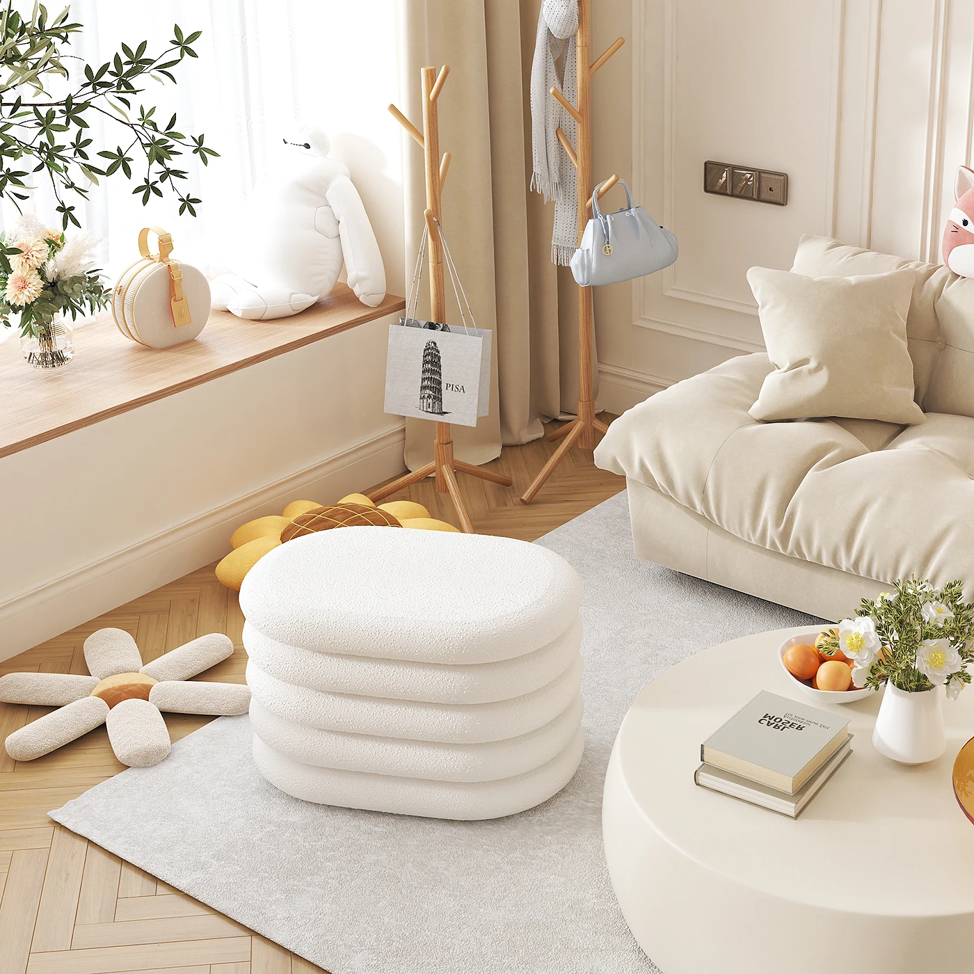 Home Furniture Storage Ottoman Teddy Fabric Footstool Bed End Bench