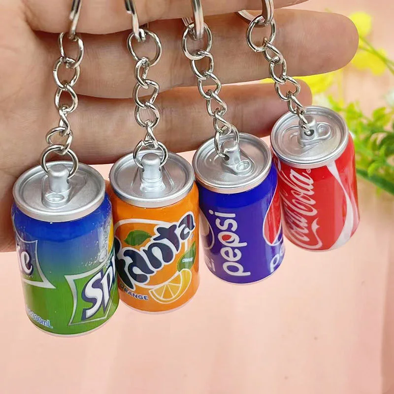 Wholesale Simulation Mini Can Keychain Pendant Creative Cola Sprite Beverage Bottle Rubber Keychains for School Bag Key Pendant