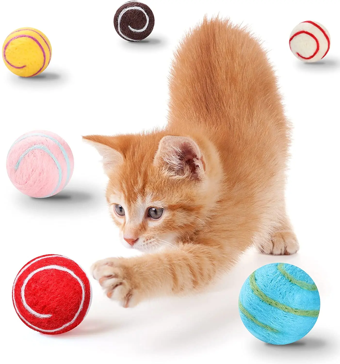 Comfy Pet Supplies ,Set of 6,-100% Wool Felt Ball Toys for Cats and  Kittens, Handmade Colorful Eco-Friendly Cat Wool Balls,6 colors 