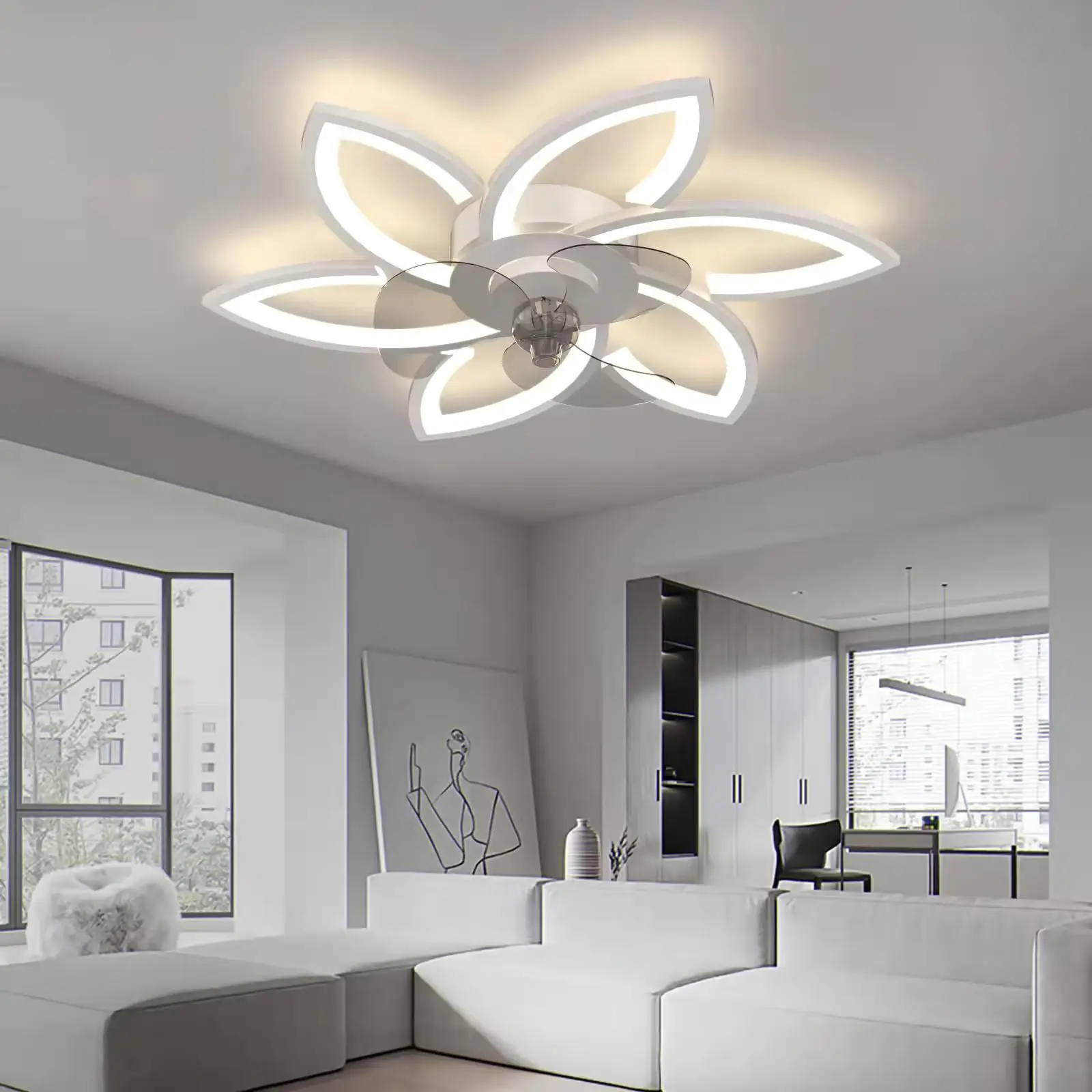 Factory Decorative Lighting Ceiling Fan Lamp Led Light with 3 Blades Smart Remote Control Chandelier Fans for Living Room