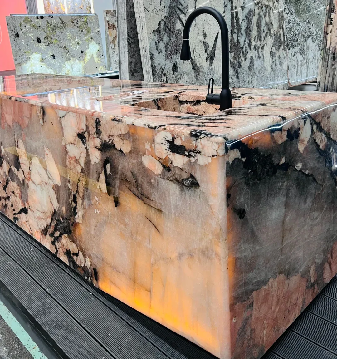 product modern polished natural pink patagonia marble translucent stone kitchen island countertop for villa indoor use-2