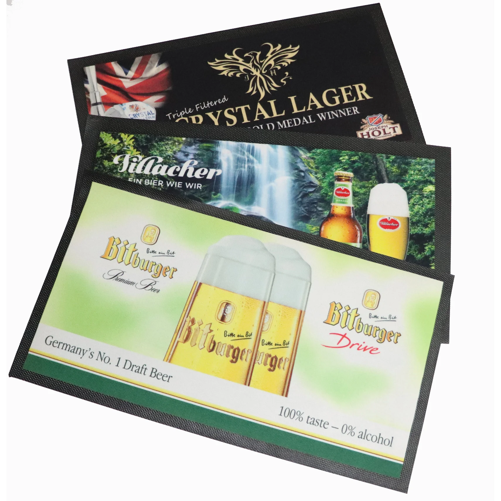 Customized Logo Soft Silicon PVC Rubber Polyester Sublimation Bar Mat and Bar Runner for Beer Vodka Whiskey Gin Promotions