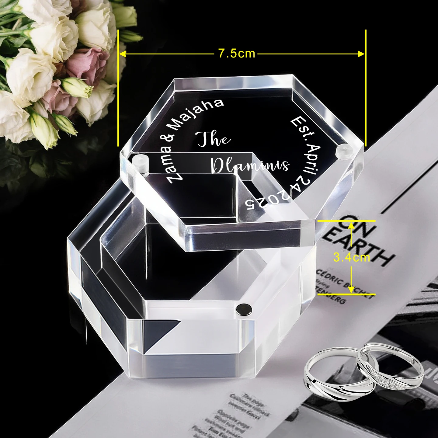 Custom Clear Acrylic Wedding Ring Box Personalized Wedding Ring Holder for Ceremony Engraved Romantic Ring Bearer Box supplier