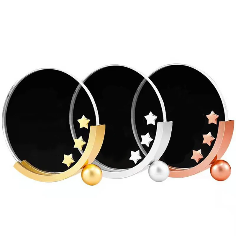 Simple Transparent Metal Crystal Trophy Geometry Round Fine Gift Award Souvenirs Honor Luxury Trophy