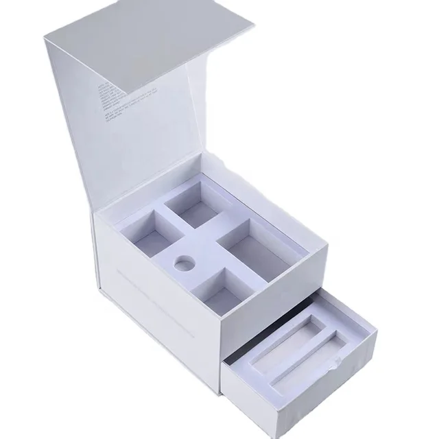 2 layer white magnetic drawer box Custom luxury cosmetic packaging boxes for cosmetics jars package
