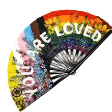 Flag LGBT Hand Fan Pride Foldable Large Rainbow Hand Fan Gay Pride Rainbow Personalized Handheld Hand Fan