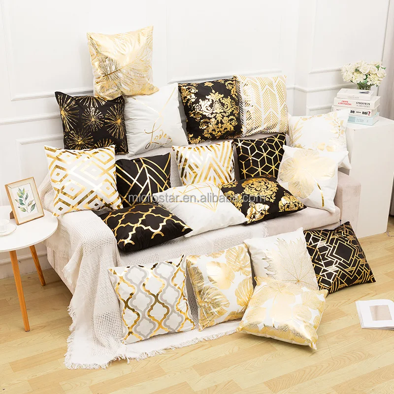 Neat Black Pack Decorative Throw Pillow Case Cushion Cover Gold Stamping  Leaves 45 X 45 Cm For Couch Bedroom Car - Buy Pillow Covers 18 X 18,Cotton Pillow  Cover,Cover Pillow Product on Alibaba.com