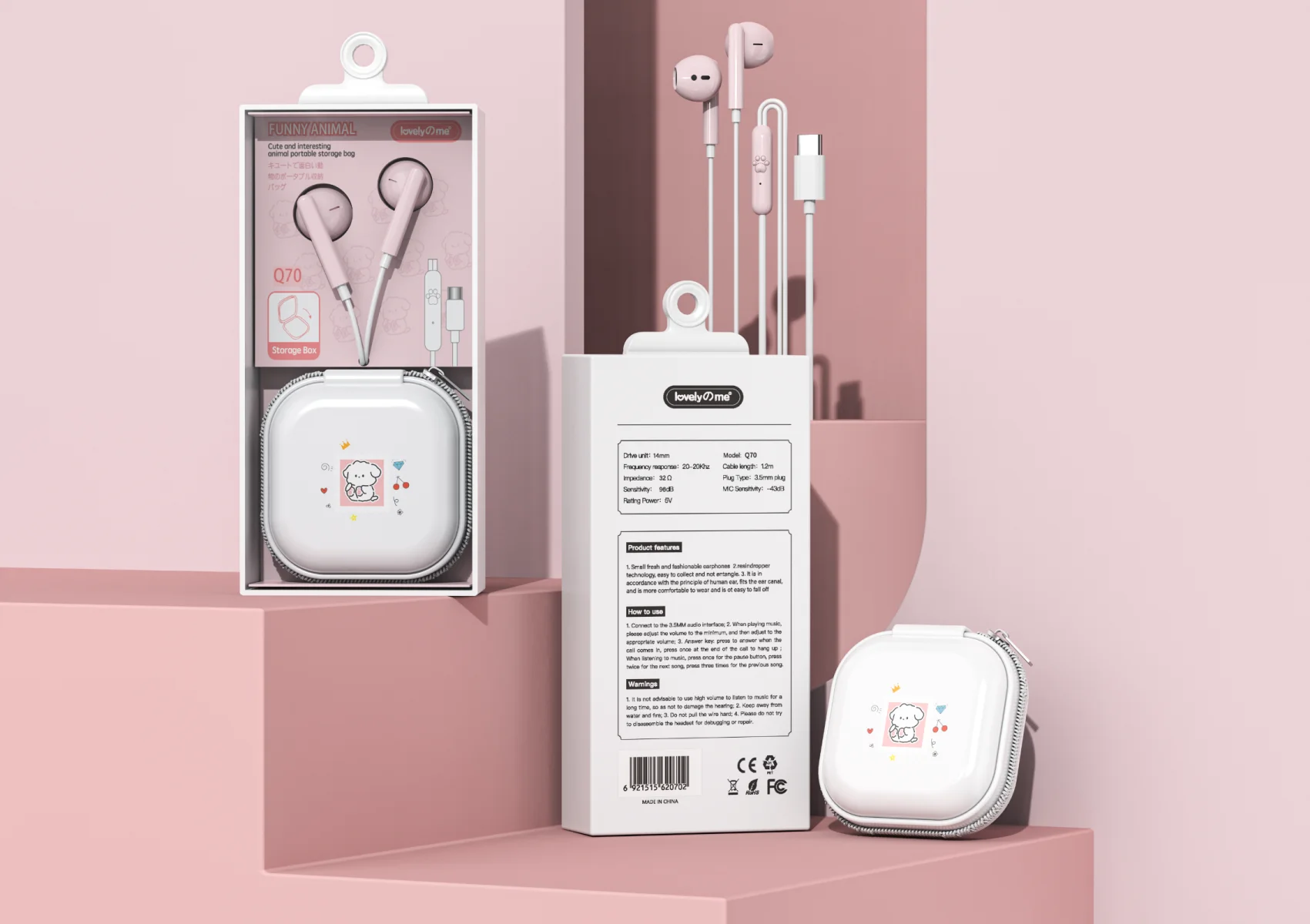 Cute Cartoon Kids Wired Digital Type C Earphone Earbuds Cute With Type