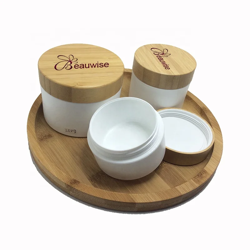 Empty 5ml 10ml 30ml 50ml 100ml 200ml Frosted Glass Jar Bamboo Lid Cream Jar Wooden Cosmetic Packaging