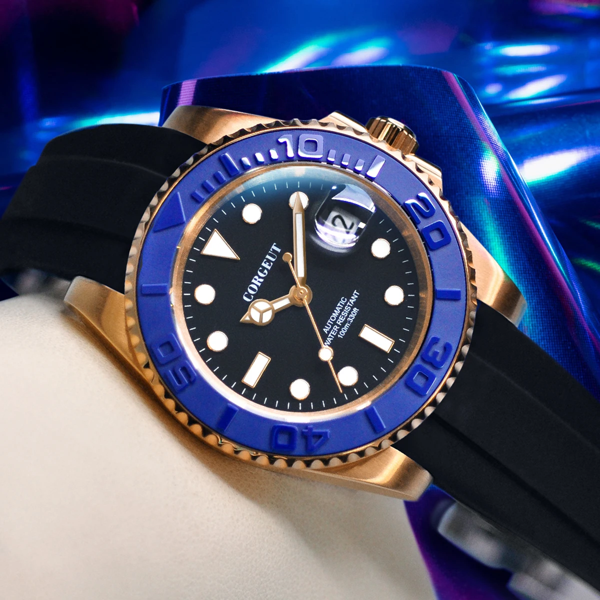 CORGEUT 40mmサファイアラバーストラップ10ATM夜光ダイバーズウォッチ 