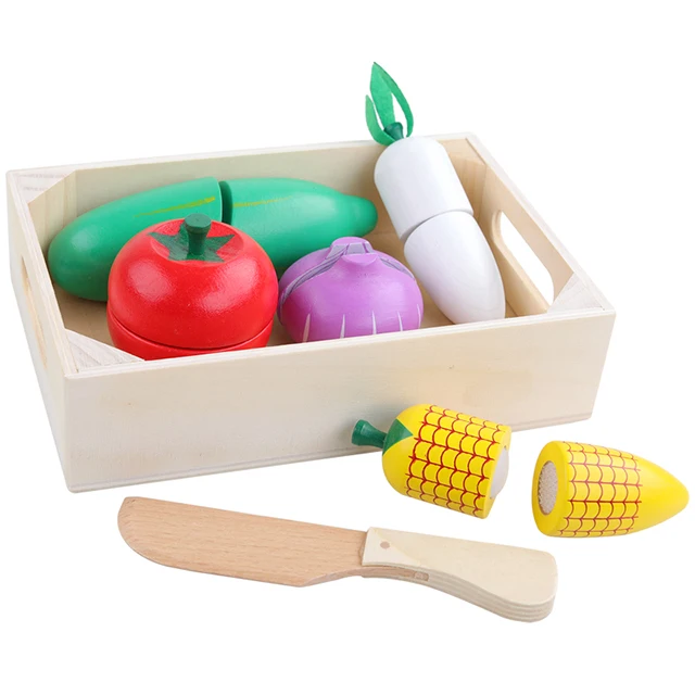Wooden Fruit Toy Set Cutting Vegetable Toy Kitchen Toys Play Set for Kids and Children