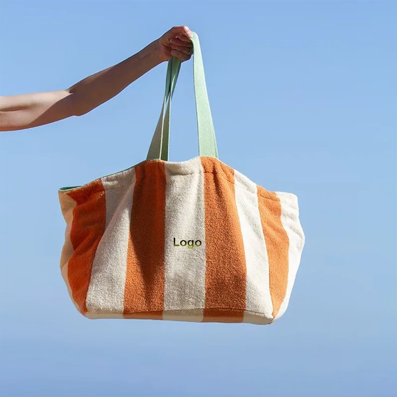 Tilpasset logo kvinners reise skulderveske terryklut toteveske bomullshandklevstrandveske