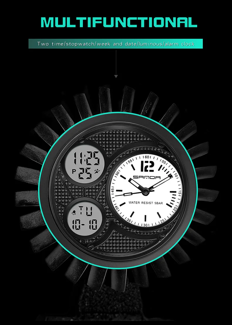 SANDA 3002 mode multi-fonction Sport 50M étanche hommes montre électronique mode lumineux chronographe étudiant montre reloj