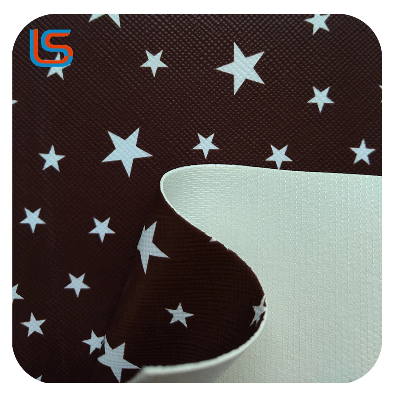 beautiful star pattern design printed by transfer film faux embossed pvc leather for bags