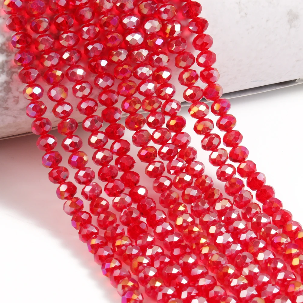 Faceted Red Clear Crystal Glass Beads Flat Round Gemstone Rondelle