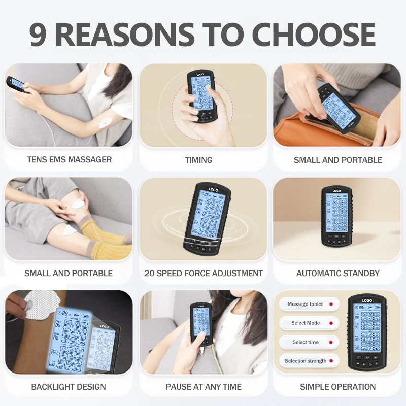 4 Channels TENS Unit Muscle Stimulator with 24 Modes Rechargeable TENS EMS Device Electronic Pulse Massager