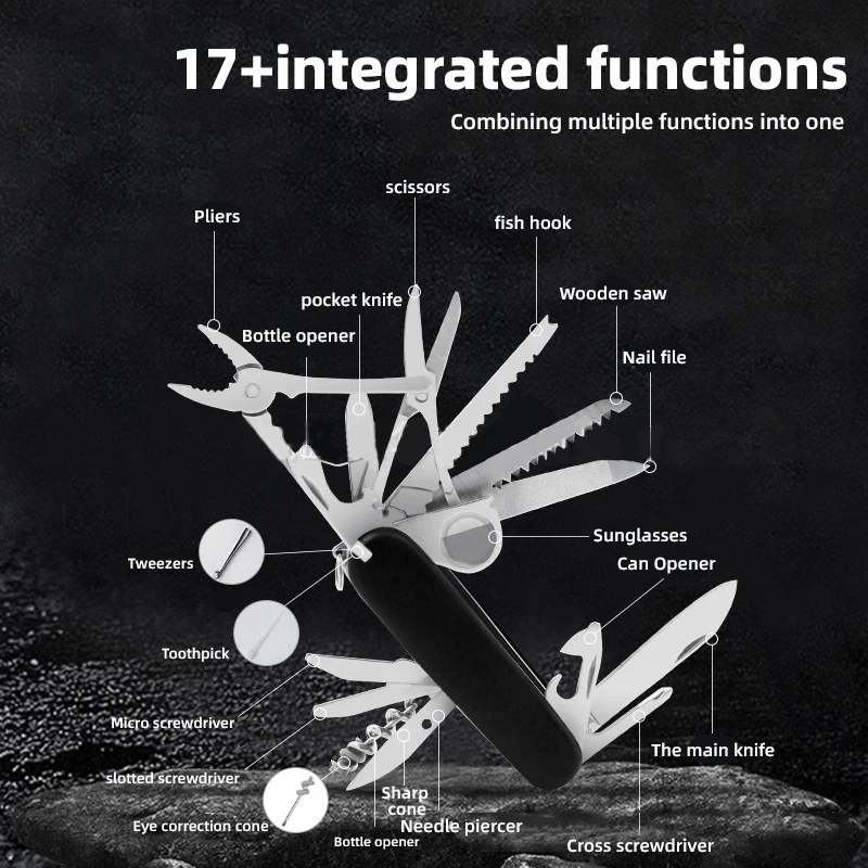 Wholesale 17 in 1 Multi Tool Keychain Small Folding Pocket Knife Multifunctional Stainless Steel Swiss Knife