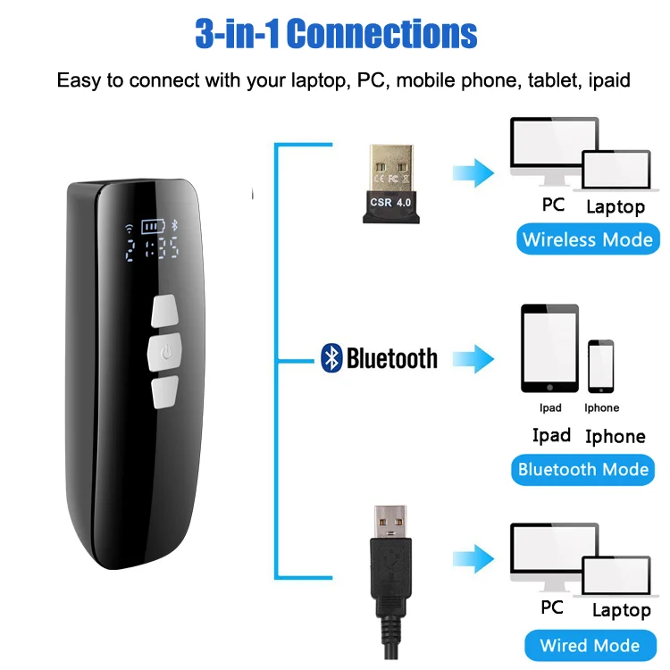 MINI Barcode Scanner Android Blue Tooth Micro USB Wireless Bar Code Reader CCD Scanner Read 1D Barcodes on Paper and Screen