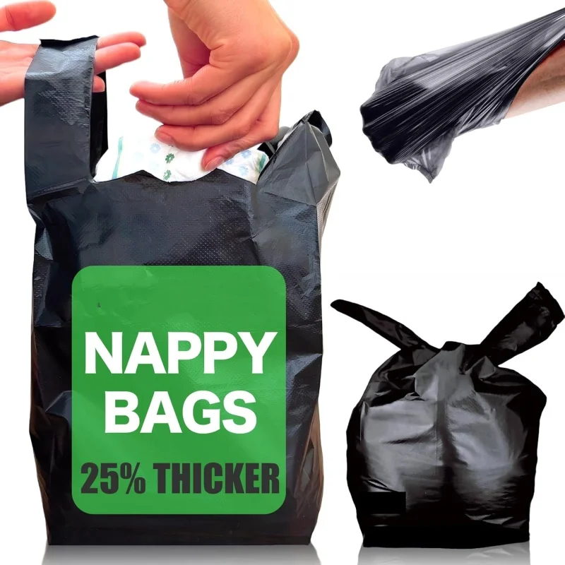 Eco-Friendly Disposable Nappy Bags Jumbo 32x43cm Rectangle 25% Thicker  PBAT/PLA Black Garbage Packaging for Diapers
