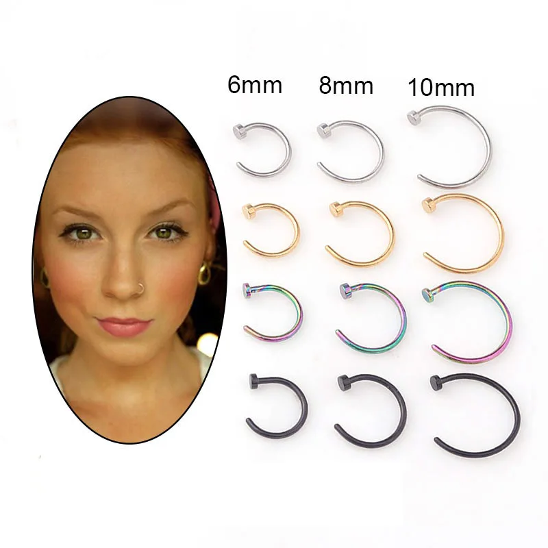 Ldurian 316L Surgical Stainless Steel Hypoallergenic Hinged Nose Ring Nose Hoop 14/16/18/20 Gauge Diameter 5-10mm with Silver/Gold/Rose Gold/Black Nose Piercing Jewelry Hoop Earrings for Women/Men 