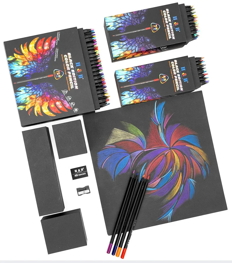 Professionele kunstenaarskleurpotloden geschenkdoos set 48/72/120 kleuren aquarel- en olieverf op zwarte houten basis voor kunsttekenen_voghion.com