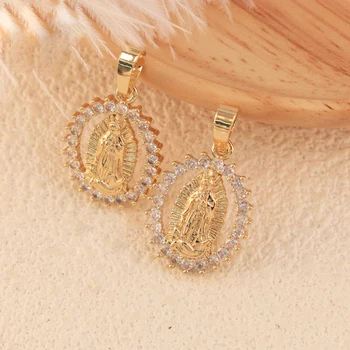 China Free Shipping Christian Religious 14K 18K Gold-plated Copper Cubic Zirconia Virgin Mary Crystal Necklace Pendant