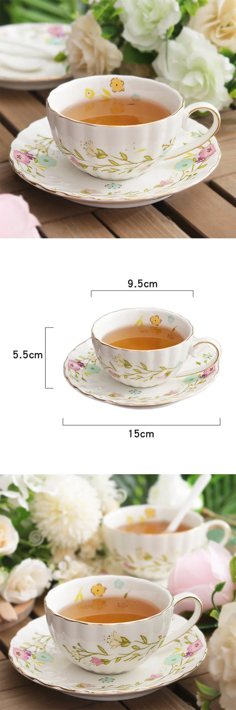 Luxury Porcelain Floral English Afternoon Tea Set Ceramic Pumpkin Tea Coffee Set Cups & Saucers